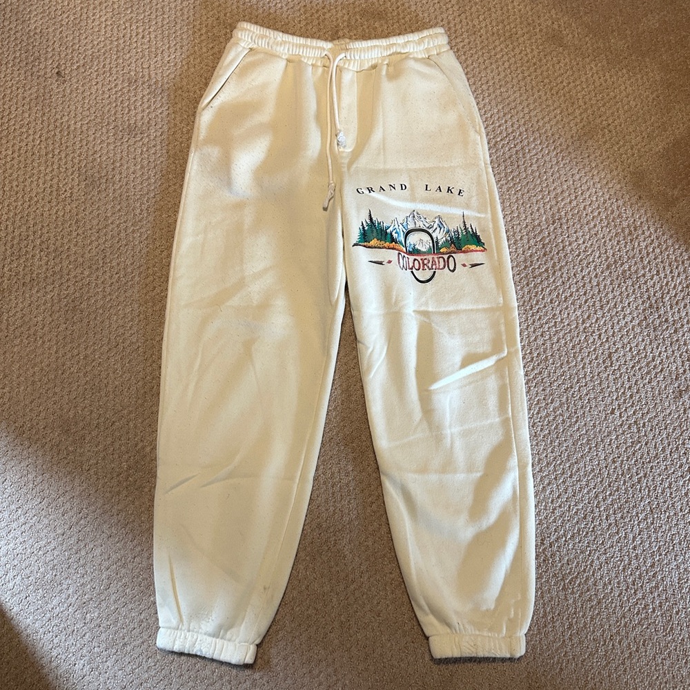 Cream Ruffled Waistband Pants
